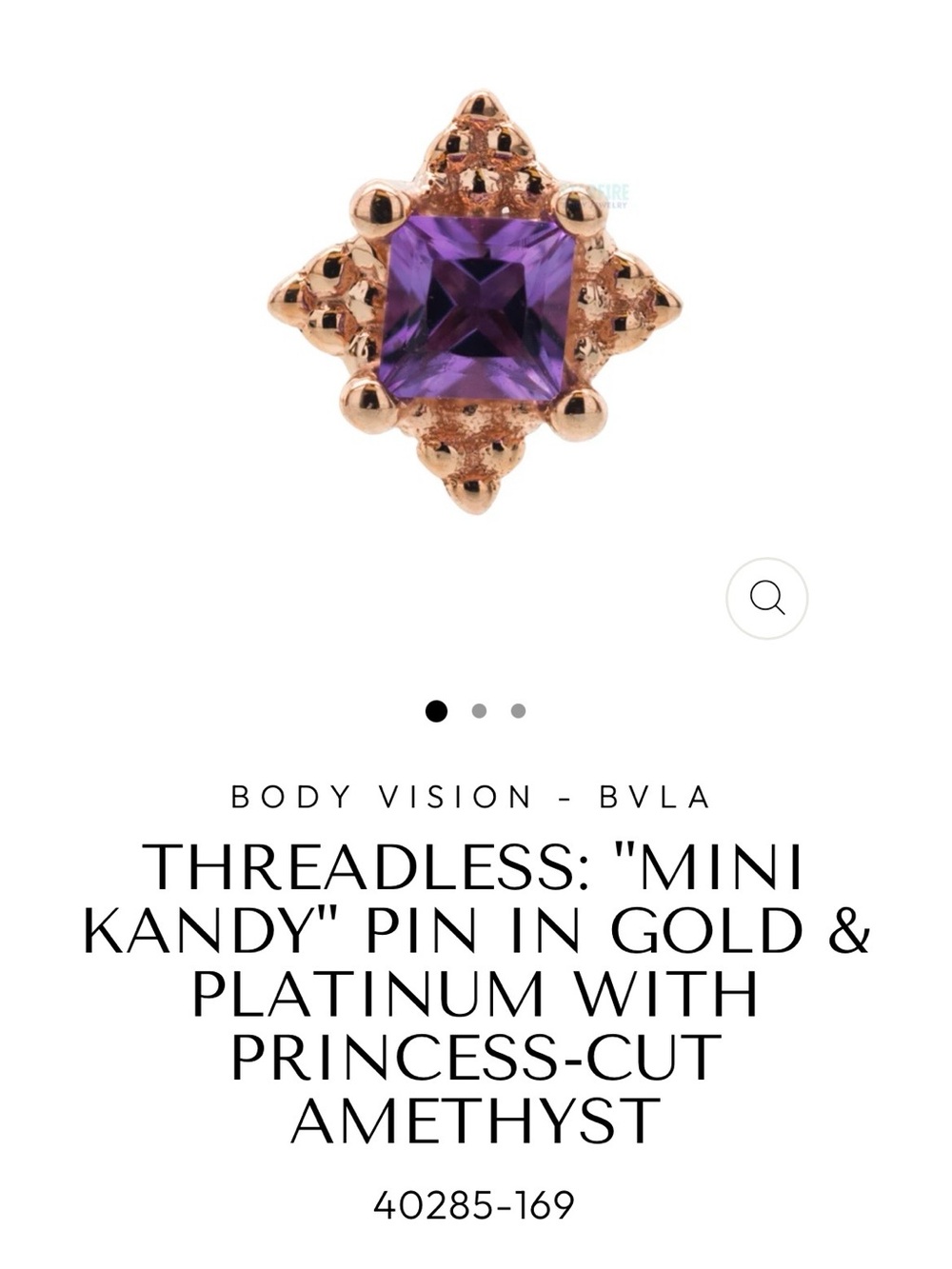14K Solid Yellow Gold Princess Cut Amethyst Nose Screw - Picture 4 of 5